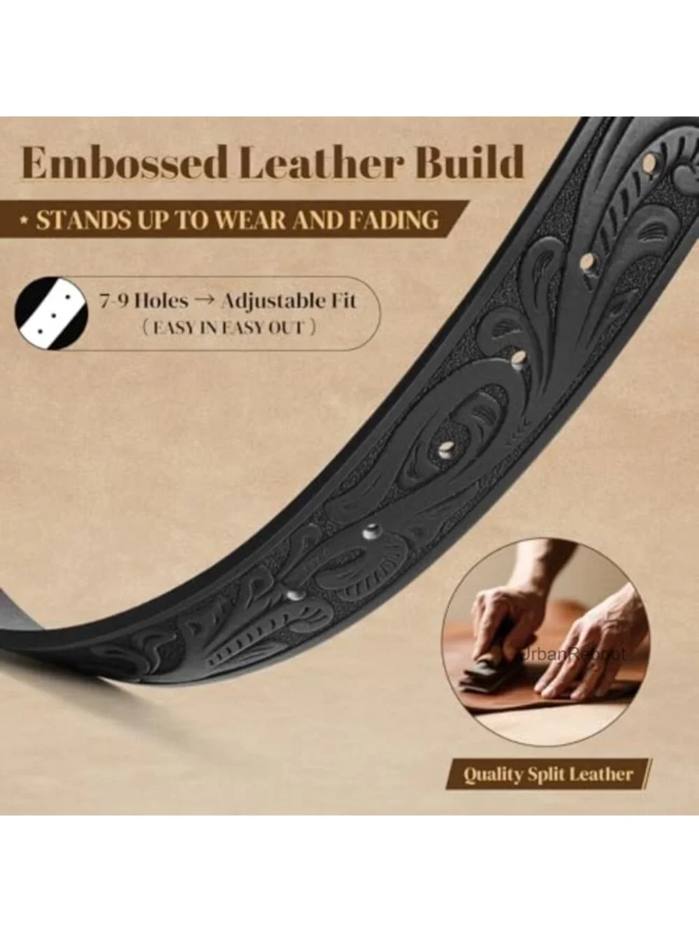 Western Leather Belt with Buckle for Rodeo Outfit Unisex